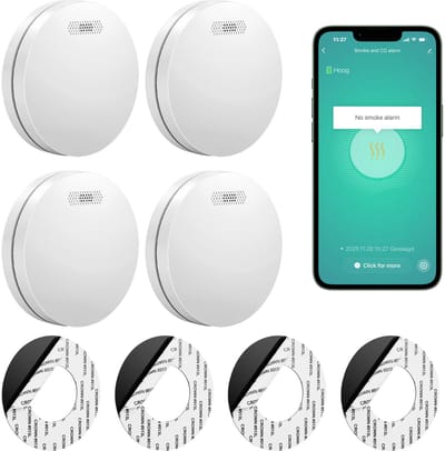 SAVS SM11W Slimme rookmelder met wifi 4-pack - 10 Jaar batterij - Tuya Smart Home app - Geen LED lampje - Montage zonder boren - Rookmelders met extra dun design - Voldoet aan Europese norm - Brandalarm