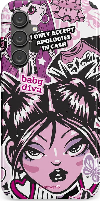 Casetastic hoesje geschikt voor Samsung Galaxy S23 FE - Dubbellaagse bescherming - Roze Y2K Pop Teen Girly Cash Diva Collage - Fashion Case - Grijs Donkergrijs Wit Lichtroze
