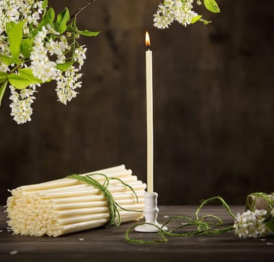 Candala Kaarsen van bijenwas, wit, orthodoxe kaarsen voor gebed, rituelen, tafeldecoratie, bruiloft, niet giftig, roetvrij, druppelt niet, lang, duurzaam product,, hoogte: 18,5 cm, Ø 6,1 mm, wit,