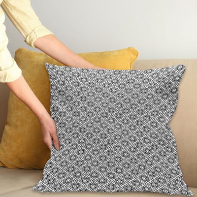 ABAKUHAUS Bloemenkussenhoes – Contour bloemen – 45x45 cm – Antraciet/Wit