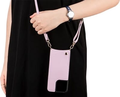 CaseBoutique Backcase hoesje geschikt voor iPhone 15 Pro Max - Effen Lila - Kunstleer - met Crossbody Koord & Pashouder