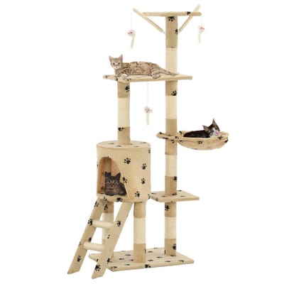 vidaXL - Kattenkrabpaal - met - sisal - krabpalen - 138 - cm - pootafdrukken - beige