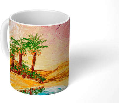 Mok - Koffiemok - Schilderij - Olieverf - Palmboom - Natuur - Water - Mokken - 350 ML - Beker - Koffiemokken - Theemok