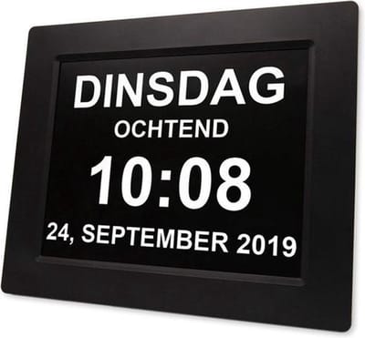 FEDEC Digitale Dementieklok - met XL Beeldscherm – Alarmfunctie - Medicijnwekker – Kalenderklok - Alzheimer Klok – Zwart