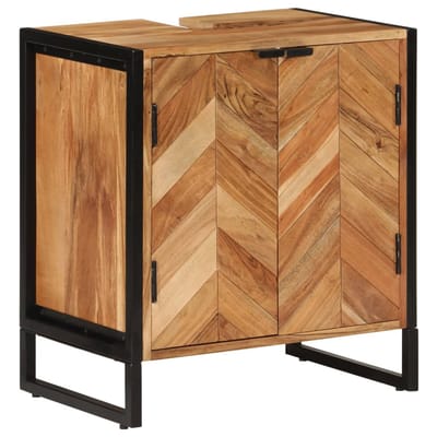 vidaXL - Badkamerkast - 55x35x60 - cm - massief - acaciahout - en - ijzer