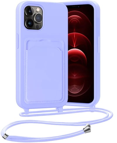 Hoesje Geschikt voor iPhone 13 Pro Hoesje Met Telefoonketting Pasjeshouder Case Koord - Hoesje Geschikt voor iPhone 13 Pro Hoes Met Kaarthouder - Lila