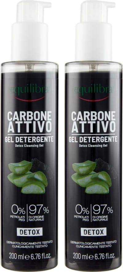 Equilibra Face Wash Met Actieve Houtskool en Aloe Vera - 2 x 200 ml - 97% Natuurlijke Ingredienten