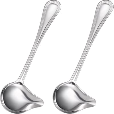 carmdering - Jus/saus lepel - 2 stuks juslepel - kleine lepel met schenktuit - groot juslepel met lang handvat - 29cm miezerlepel - Opscheplepel - sauslepel - keukengerei - Voor Soep Sauzen Jus Dressings, Zilver