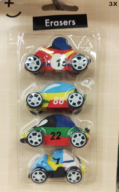 Gummen auto 4 stuks - gum in vorm van auto - auto gummen