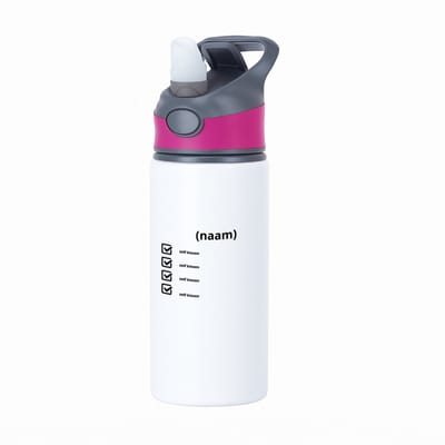 Hacebo® - recept voor koffie eigen keuze en met je eigen naam waterfles met rietje roze - koffie drinkers/liefhebbers - eigen koffie recept - verjaardagscadeau - cadeau - kado - geschenk - verjaardag - collega's - water fles - 650ML