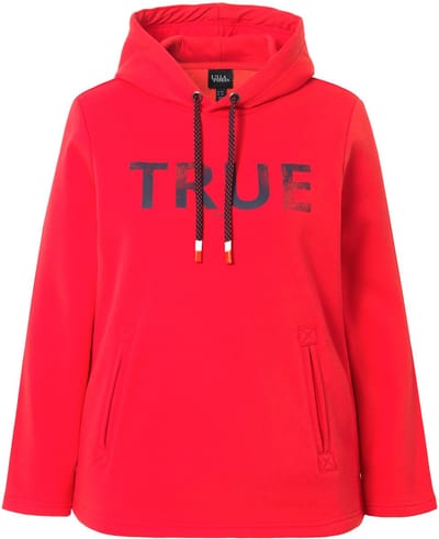 Ulla Popken - Dames - Hoodie True capuchon koord zakken lange mouwen - Neonrood - Maat 42+
