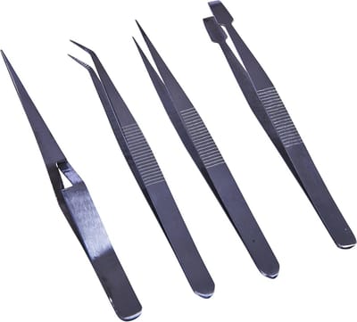 Pincetset 4-delig voor knutselen en sieradenreparaties - schuin en gebogen pincetten