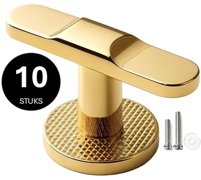 10 x MSQDESIGN Kastknoppen Goud T vorm - Kastknoppen Goud - Deurknopjes Goud voor kast - T - Deurknop Goud - Deurknopjes Goud - Handgreep - Meubelknop Goud - Meubelknoppen Goud - Deurknopjes Goud - Deurknoppen zilver - Ladeknoppen voor deurtjes
