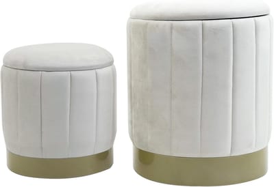 Set van 2 Opbergpoefs met Deksel - Witte Fluweelzachte Krukken voor Zitcomfort en Meer Opbergruimte