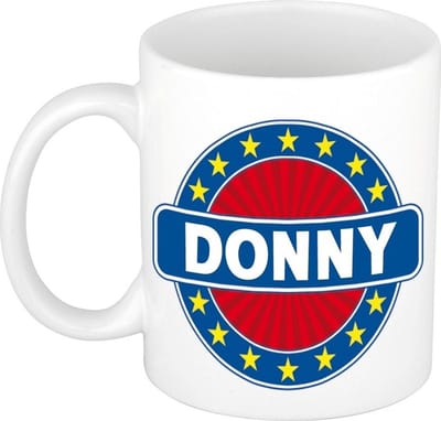 Bellatio Decorations - Donny voornaam - koffiemok - beker - wit/blauw - 300 ml - Cadeau - Heren - Collega - Vaderdag - Verjaardag