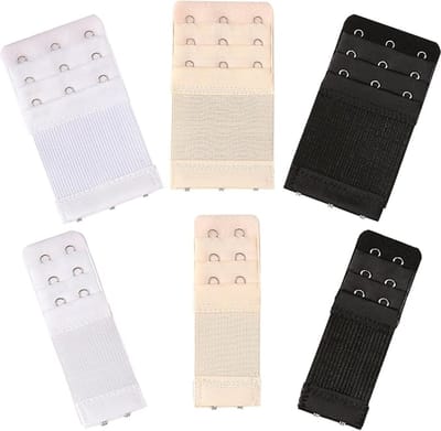 6 Stuks BH-verlengset - BH-verlengbandjes - 3 haken - Nylon BH-bandjes - Verstelbaar - Verlenggespen - RVS haken - Zacht, elastisch en comfortabel - Geschikt voor vrouwen - Drie rijen - 2 maten - 9,7 x 5,5 cm - 9,7 x 3,2 cm - Wit, zwart, beige