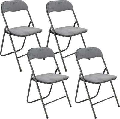 Klapstoelen Set van 4 Grijs Fluweel – Opklapbare Stoelen met Zachte Bekleding – Vouwstoelen voor Eettafel, Feest & Thuis – Zithoogte 44 cm