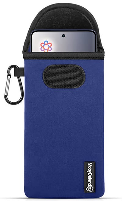 MobyDefend Hoesje - Geschikt voor Motorola Edge 60 / Motorola Edge 60 Fusion - Neopreen Pouch Met Karabijnhaak - Insteek - Riemlus - Blauw