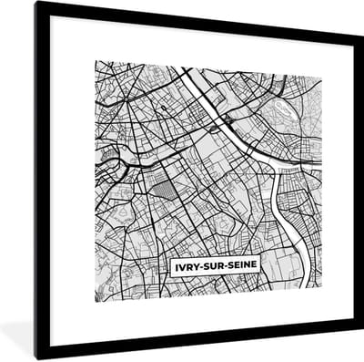 Fotolijst incl. Poster - Plattegrond - Ivry-sur-Seine - Stadskaart - Kaart - Frankrijk - 40x40 cm - Posterlijst