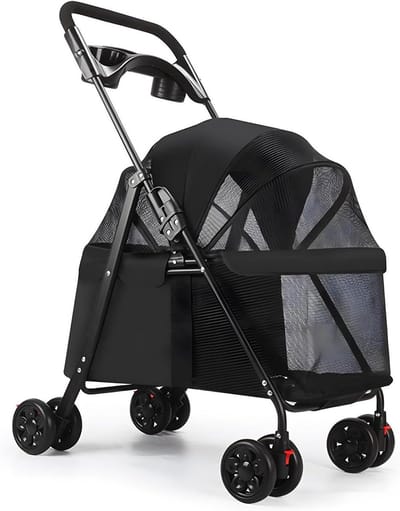 Opvouwbare Huisdier Kinderwagen - Draagbare Kattenwagen - Reizen met Huisdier - Met Bekerhouder - Tot 10 kg - Zwart