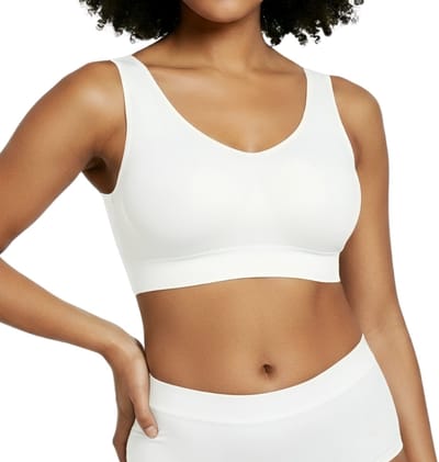 Comfort BH zonder beugel - Maat S - Wit - Met uitneembare bh vulling - bamboe bh - Extra comfortabele Sport BH - Zwangerschaps bh - Beugelloze bh - met push up - Magic bra - met pads