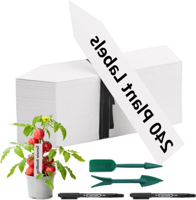 Set van 240 Weerbestendige Plastic Plantensignalen van 10 x 2 cm met 2 Zwarte Markers en 2 Zaailingtools voor Tuinieren, Boomgaarden en Plantenzorg