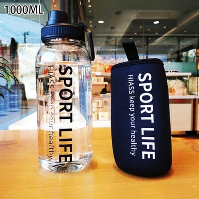 Creatieve waterfles Glazen drinkflessen voor kamperen, wandelen, klimmen, sportfles, draagbare fles, drinkgerei, milieuvriendelijk zwart