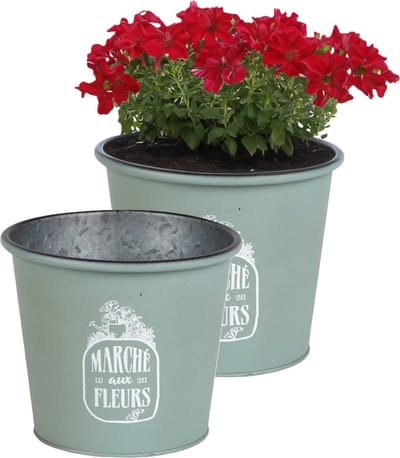 Sunnydays /plantenpot/bloempot - 2x - zink - jadegroen - D19 x H16 cm