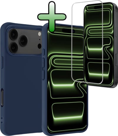 Hoesje Met Screenprotector - Geschikt voor Apple iPhone 17 Pro Max - Sterk & Shockproof - Back Cover - Siliconen Case - Telefoon Hoes - Donkerblauw