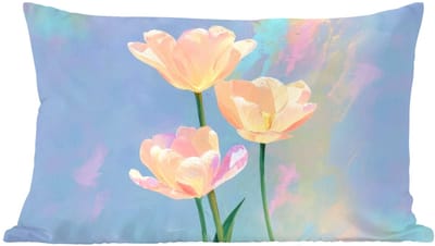 Sierkussens - Kussentjes Woonkamer - 60x40 cm - Tulpen - Roze accenten - Blauw