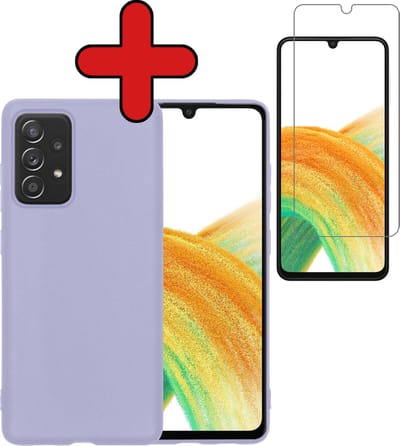 Hoesje - Met Screenprotector - Geschikt voor Samsung Galaxy A33 - Sterk & Shockproof - Telefoon Hoes - Back Cover - Siliconen Case - Telefoonhoes - Lila