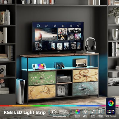 Mila Shop TV kast - Dressoirkast - Met 4 stoffen lades - Led Licht Strips - Metalen Frame - ladekast - Retro/vintage - 108X29.8X76.8cm