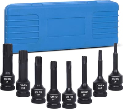 Torx Bit Dopsleutelset - Sterbits Set - Bevestigingen Losdraaien - Impact Grade Cr-Mo Staal - 8 Delig - Zwart