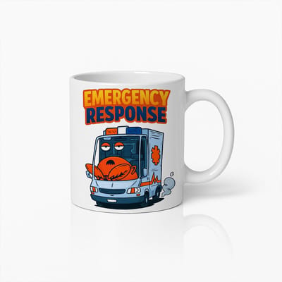 Grappige Ambulance Mok 330ml – “Emergency Response” Cartoon Koffiemok, Perfect Cadeau voor Hulpverleners en Zorgmedewerkers
