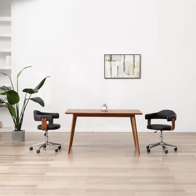 vidaXL - Eetkamerstoelen - draaibaar - 2 - st - gebogen - hout - en - kunstleer - zwart