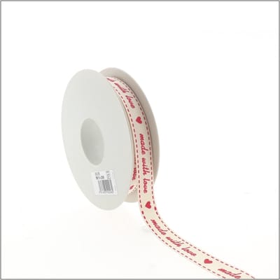 Luxe Katoenlint - 15mm- Decoratie Lint - Made With love - Rood - 20m - Natuurlijke uitstraling