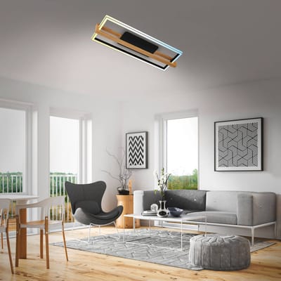 BRILONER - Plafondlamp - 3769015 - CCT kleurtemperatuurregeling - Geheugenfunctie - Traploos dimbaar - Incl. afstandsbediening - Timerfunctie - 84,5 x 30 x 12 - Zwart hout