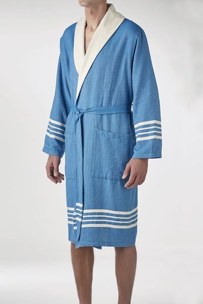 Gevoerde Hamam Badjas Krem Sultan Petrol Blue - S - Hotelkwaliteit - Sjaalkraag - Luxe badjas - Badstof - Sauna Badjas - Ochtendjas - Badmantel