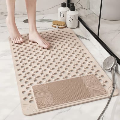 Antislip badmat voor douche en bad - Zachte douchemat met afvoergat en zuignappen voor voetmassage