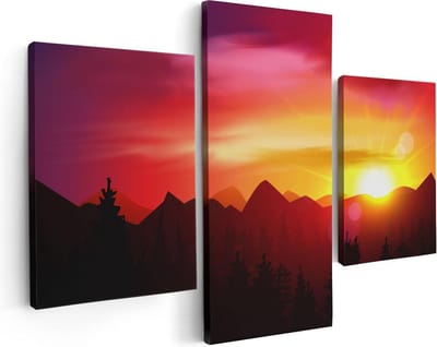 Artaza Canvas Schilderij Drieluik Zonsondergang In De Bergen - Abstract - 90x60 - Foto Op Canvas - Canvas Print