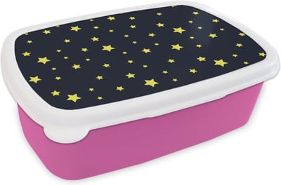 Broodtrommel Roze - Lunchbox - Brooddoos - Sterrenhemel - Nacht - Patronen - 18x12x6 cm - Kinderen - Meisje