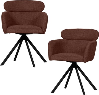 WOOOD Fenne Draaibare Eetkamerstoelen - Geweven Stof - Chestnut-Set van 2
