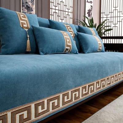 Luxe Borduurwerk Bankhoes Beschermer Antislip Brede Gouden Zijkant Bank Slipcover Vier Seizoenen Universele Bankhoezen voor Woonkamer 90x240cm 1pcs