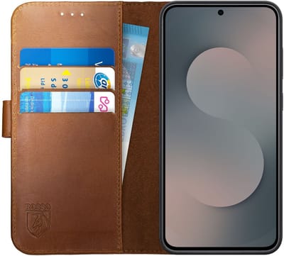 Rosso Deluxe Echt Leer Hoesje Geschikt voor Samsung Galaxy S25 FE | Ruimte voor drie pasjes | Portemonnee Book Case | Met Pasjeshouder | Bruin