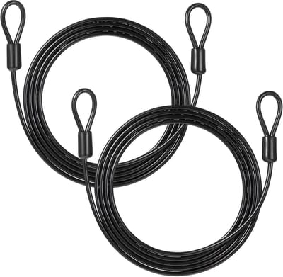 Set van 10 zwarte beklede stalen beveiligingskabels 2m×4mm – met oogjes voor fietsen en aanhangerbeveiliging