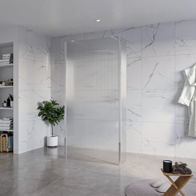 FugaFlow Eccelente Vetro Vrijstaande inloopdouche badkamer - 100x200cm - Helder geribbeld - antikalk - 8mm veiligheidsglas - 2 zijwanden 30cm - met wandarmen en hoekprofielen - Chroom -