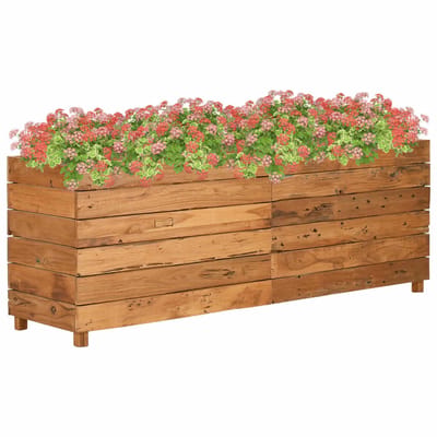 vidaXL - Plantenbak - verhoogd - 150x40x55 - cm - gerecycled - teakhout - en - staal
