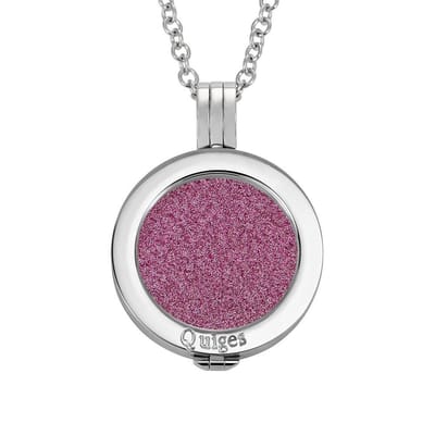 Quiges - Munthouder met Ketting en Munt 25mm Glitters Roze - RVS Zilverkleurig - EPRHZ152