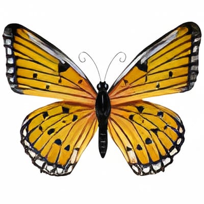 Pro Garden Wanddecoratie vlinder - geel - 34 x 28cm - metaal - muurdecoratie / schutting / tuin