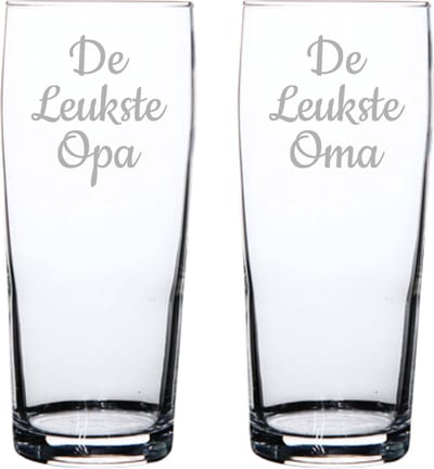 Gegraveerde bierfluitje 19cl De Leukste Opa- De leukste Oma